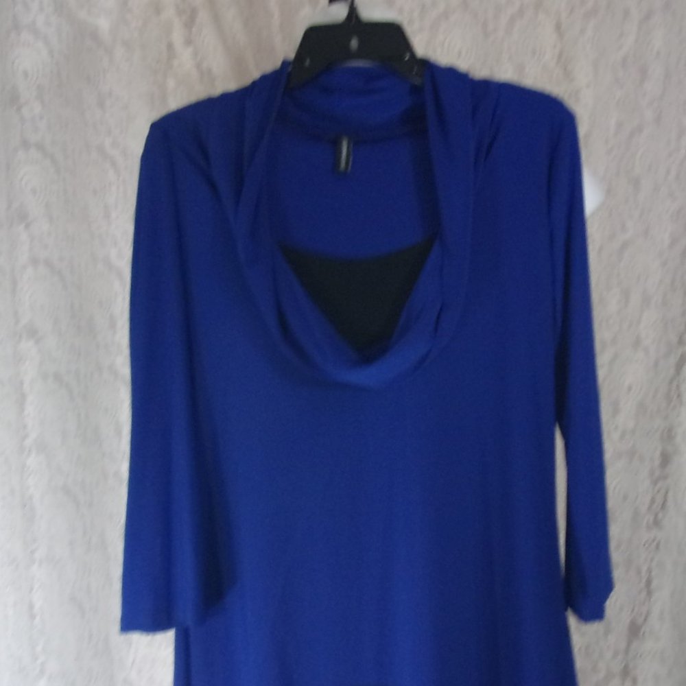Jason Maxwell Blue and Black Cowl Knit Top NWOT